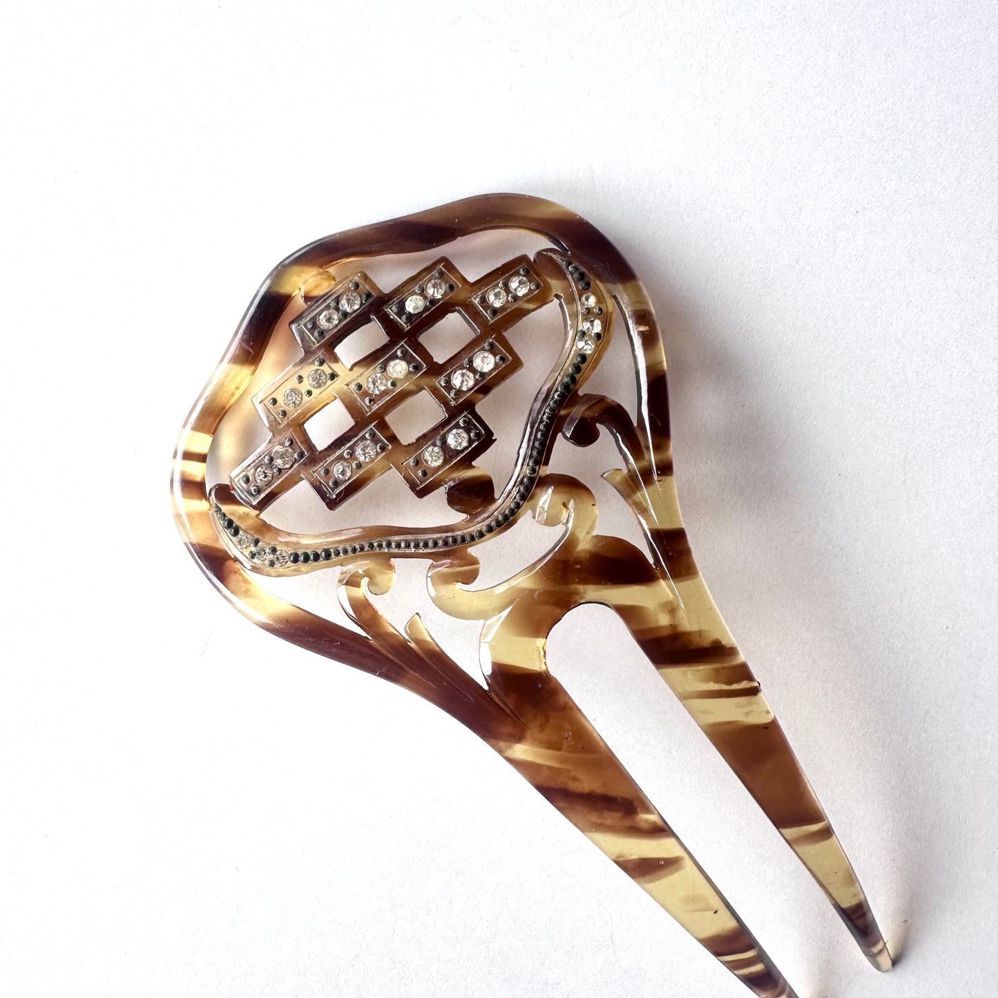 アンティーク セルロイド&グラス ヘアコーム