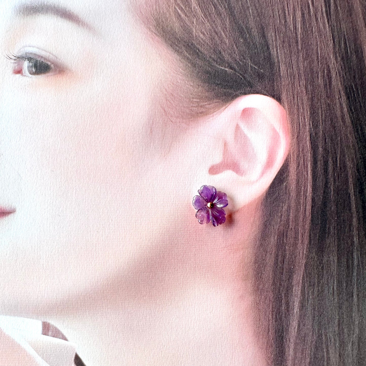 天然アメジスト フラワーピアス(鑑別書付)