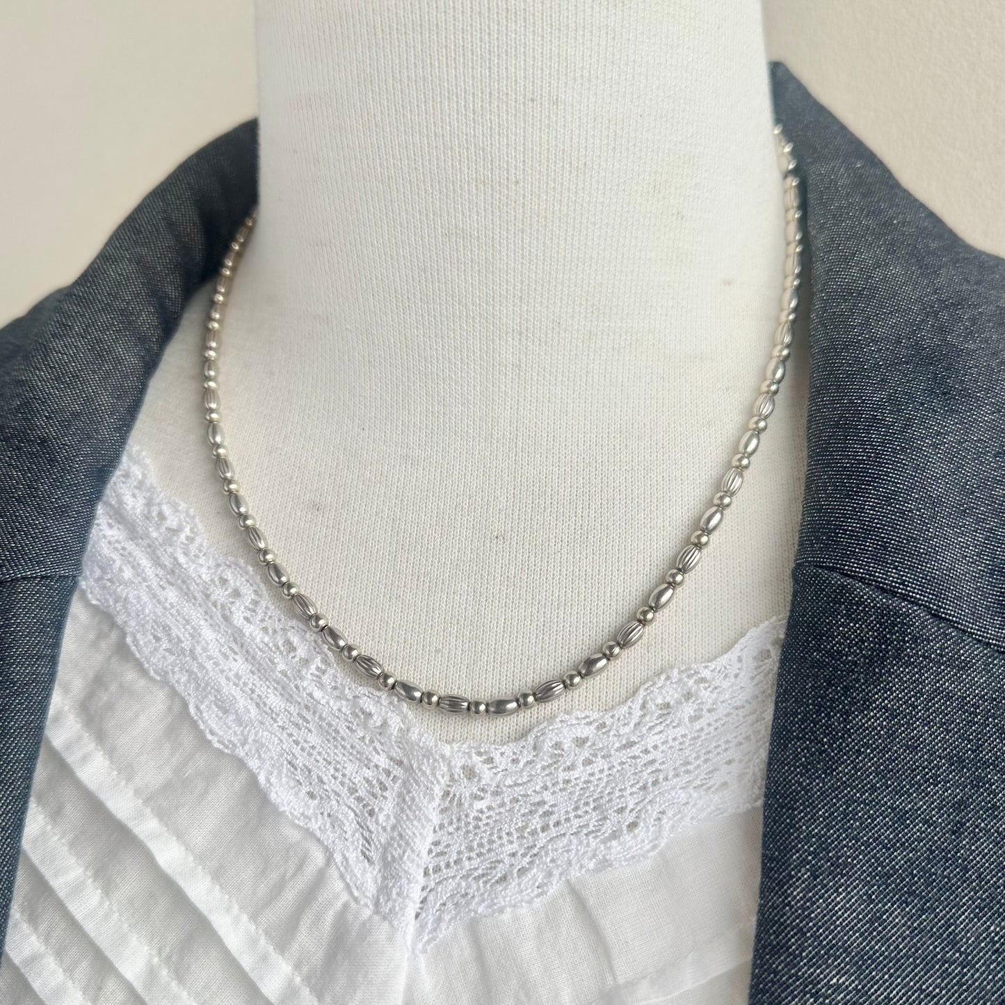 スターリングシルバー ビーディッド チェーンネックレス