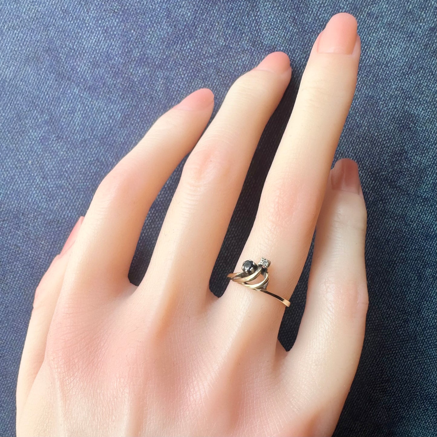 9ctゴールド ダイヤモンド&サファイア ロンドン 1980年リング 7号(鑑別書付)