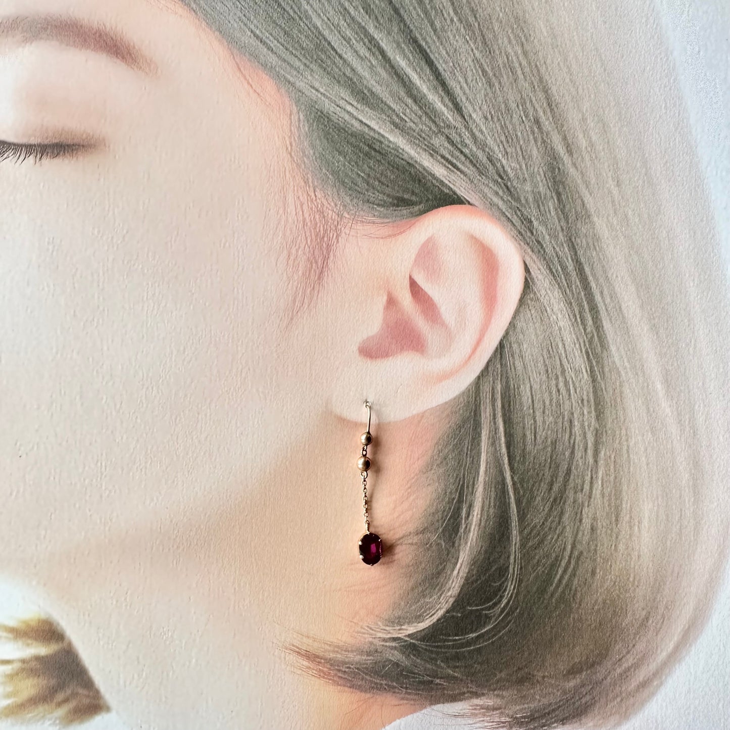 ロードライトガーネット ドロップピアス(ソーティングメモ付)