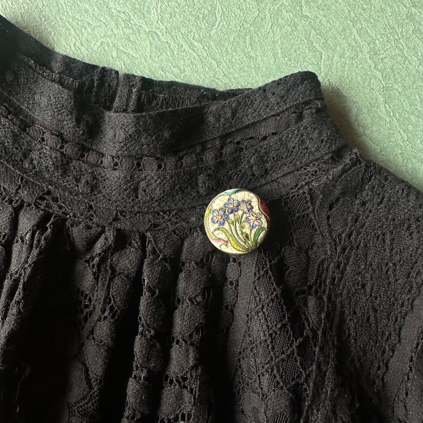 アンティーク マイクロモザイク 忘れな草 ブローチ