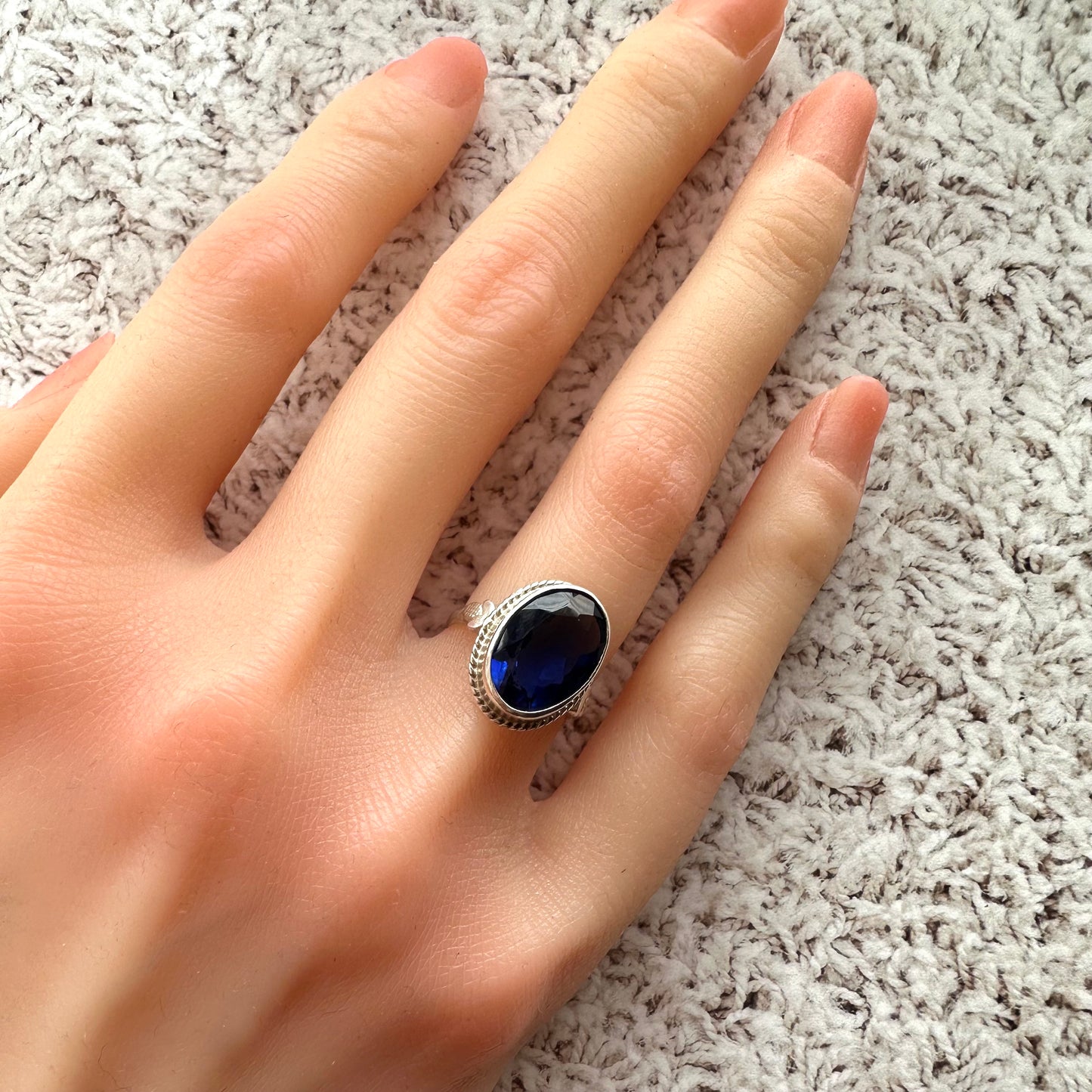 ロイヤルブルーカラーグラス ヴィンテージシルバーリング 8.5号