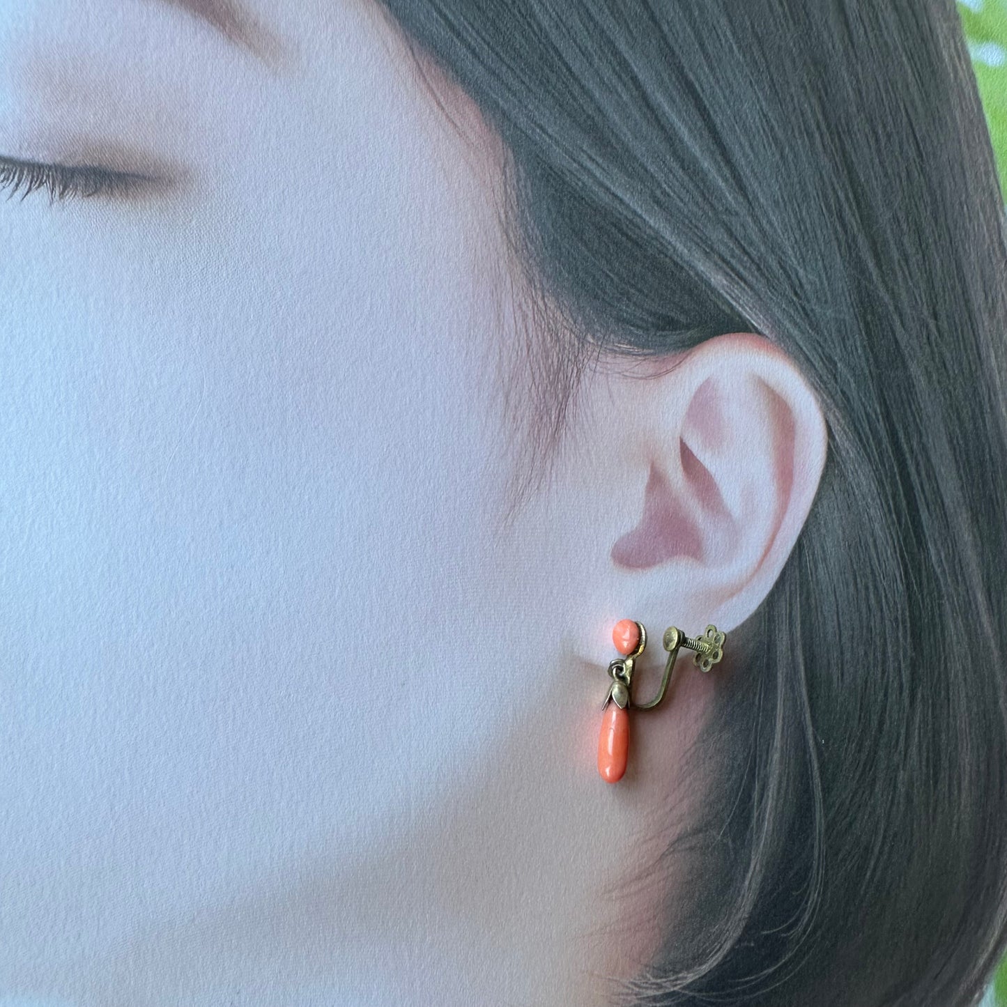 アンティークコーラル ドロップイヤリング(鑑別書付)