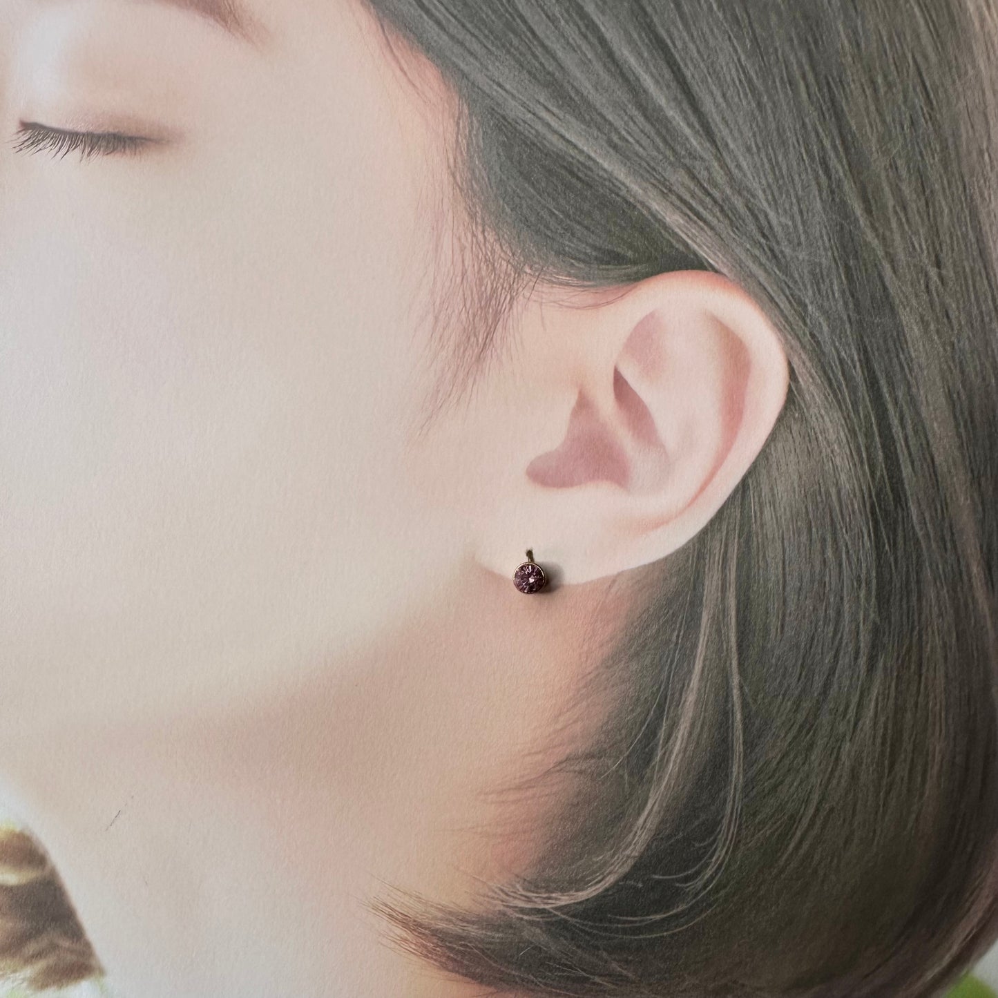 ピンクカラーグラス フックピアス