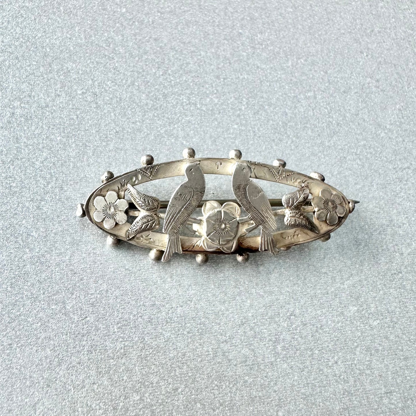 ヴィクトリアン ダブルバード ブローチ スターリングシルバー バーミンガム 1896年