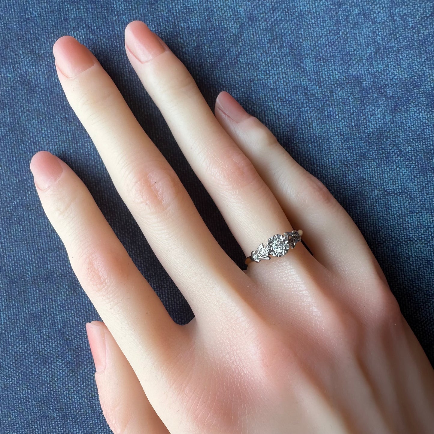 18ctゴールド&プラチナ ソリティア 天然ダイヤモンドリング 13.5号(鑑別書付)