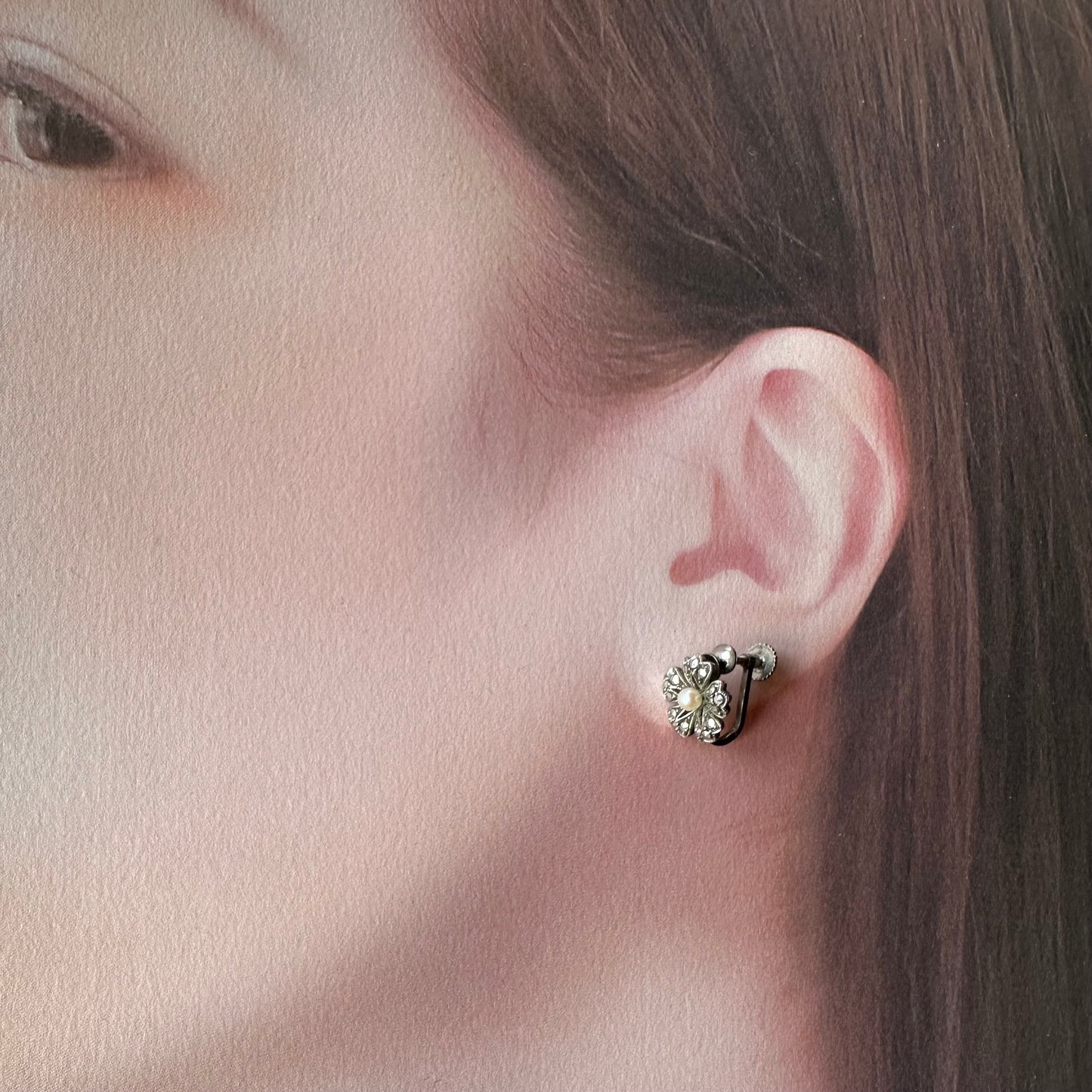 アコヤパール&マーカサイト フラワー イヤリング(鑑別書付)