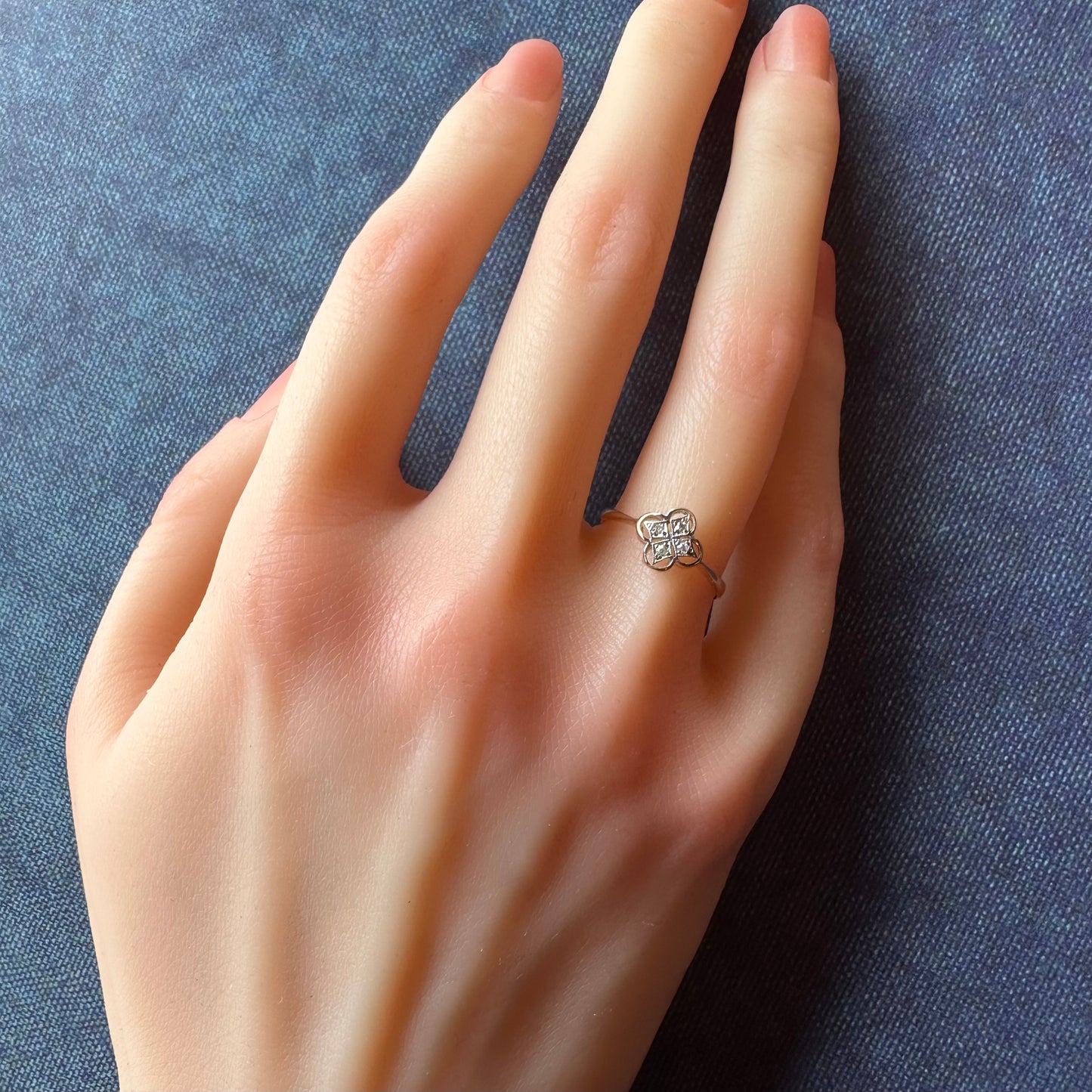 18ctゴールド&ダイヤモンド アンティーク フラワーリング 14号 (鑑別書付)