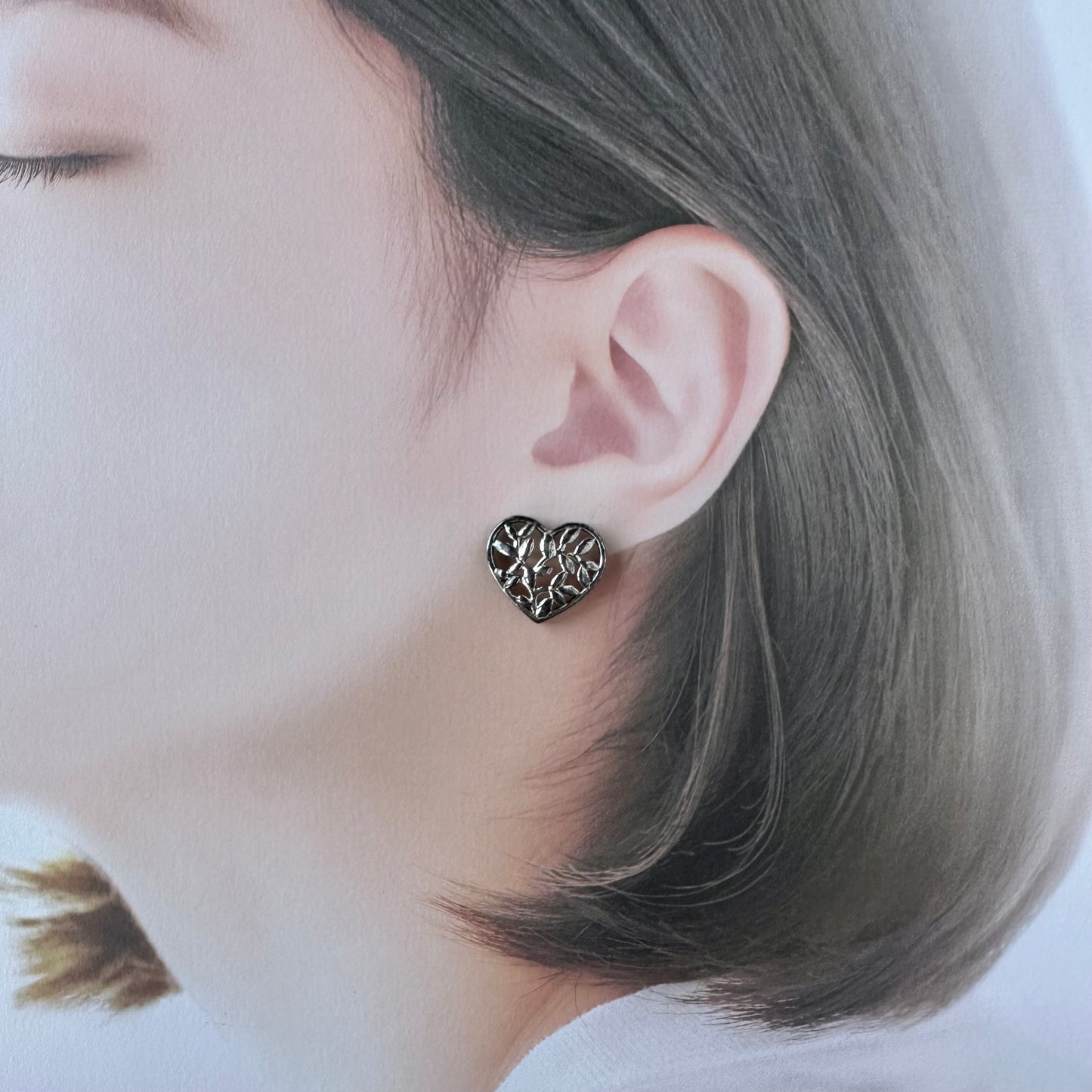 ハート&リーフ スターリングシルバー ピアス