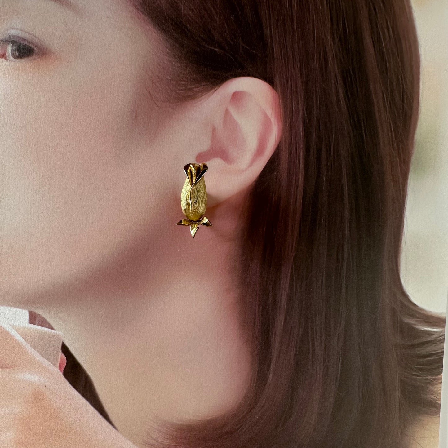 ヴィンテージ ローズ クリップオンイヤリング