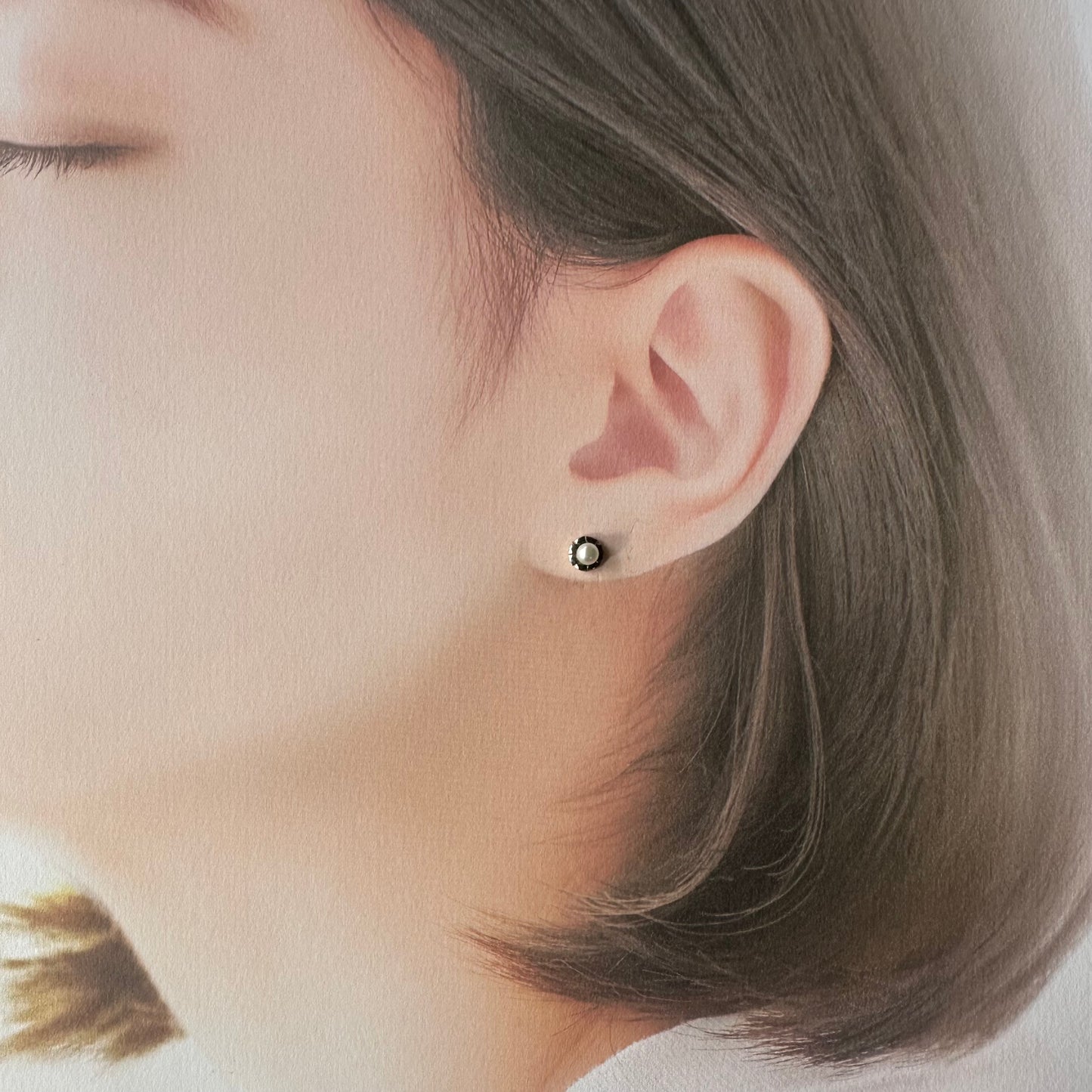 イタリアヴィンテージ スターリングシルバー アコヤパール ピアス(鑑別書付)