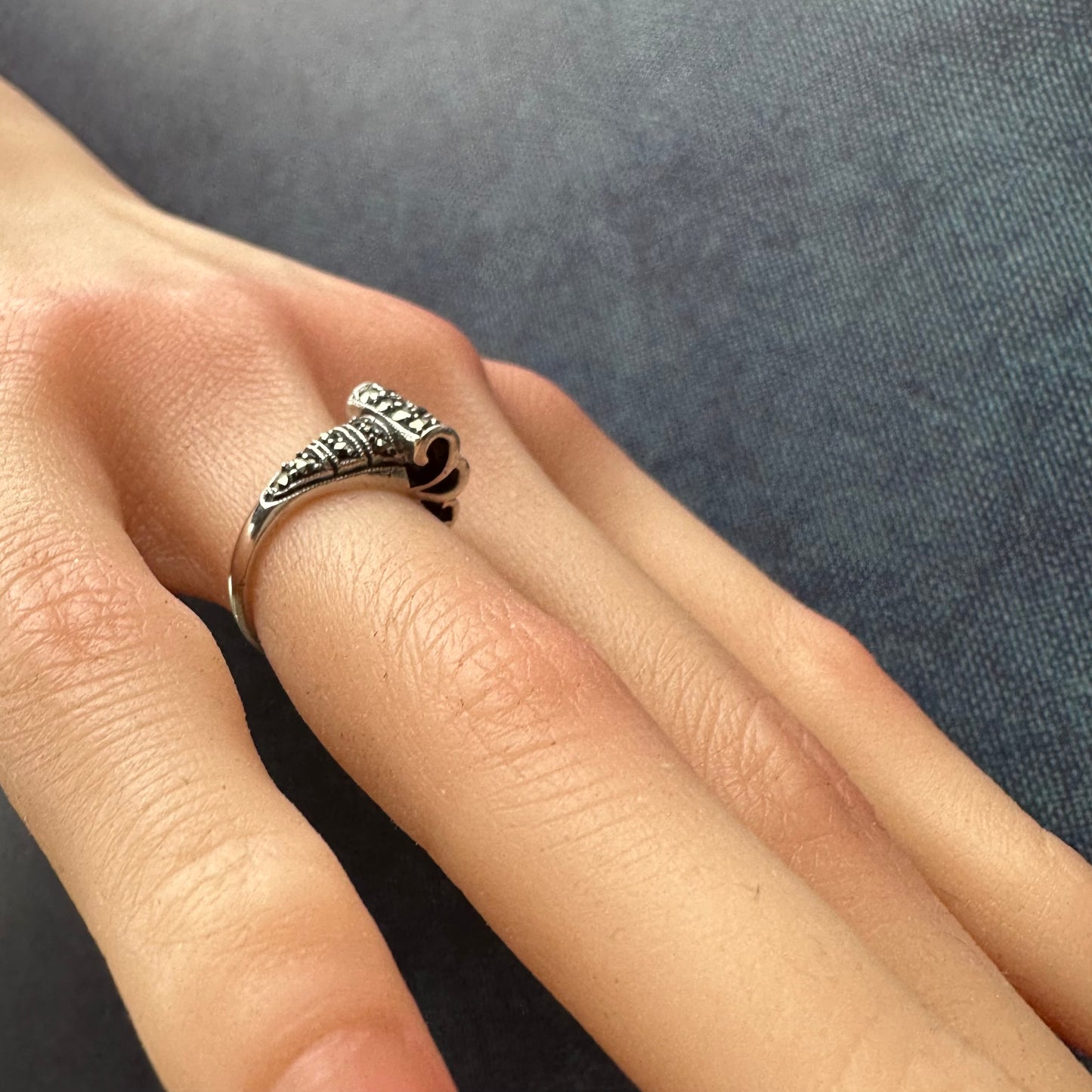 シルバー&マーカサイト デザインリング 8号