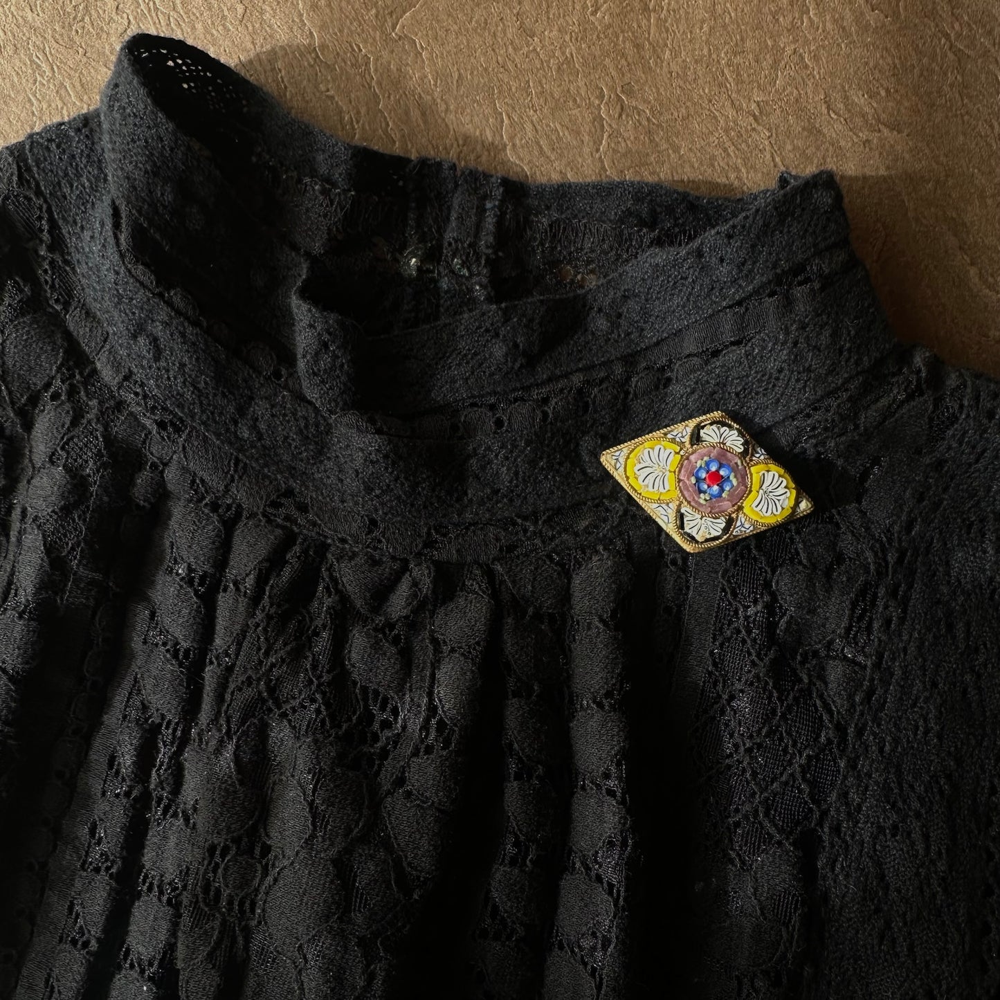 マイクロモザイク イエロー&グリーン ブローチ