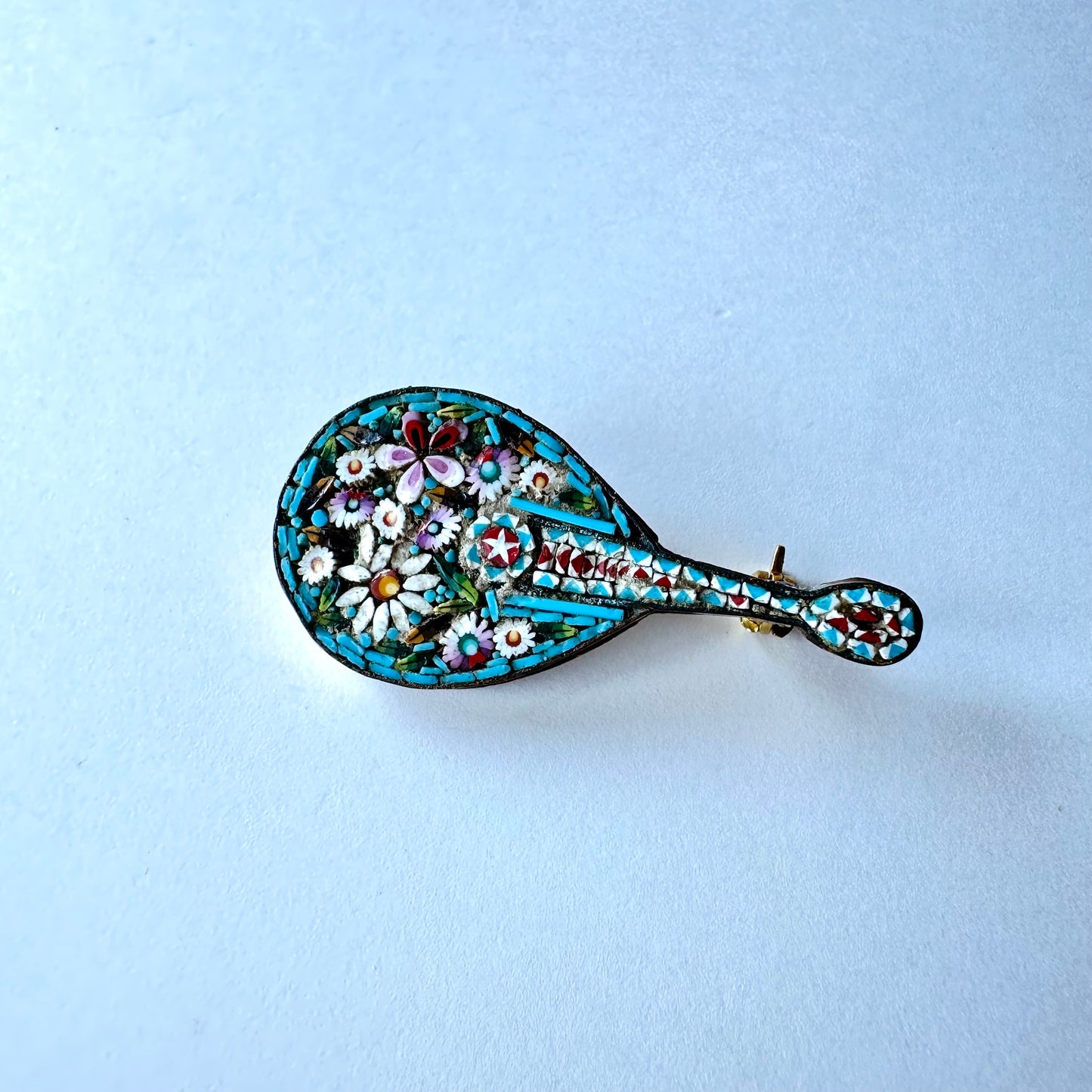 マイクロモザイク マンドリン アンティークブローチ