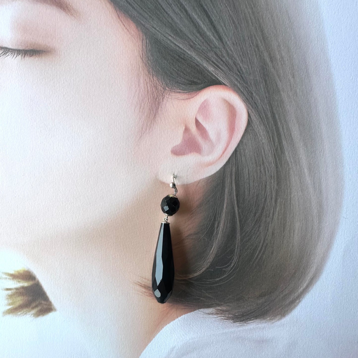 ヴィンテージ ブラックドロップピアス