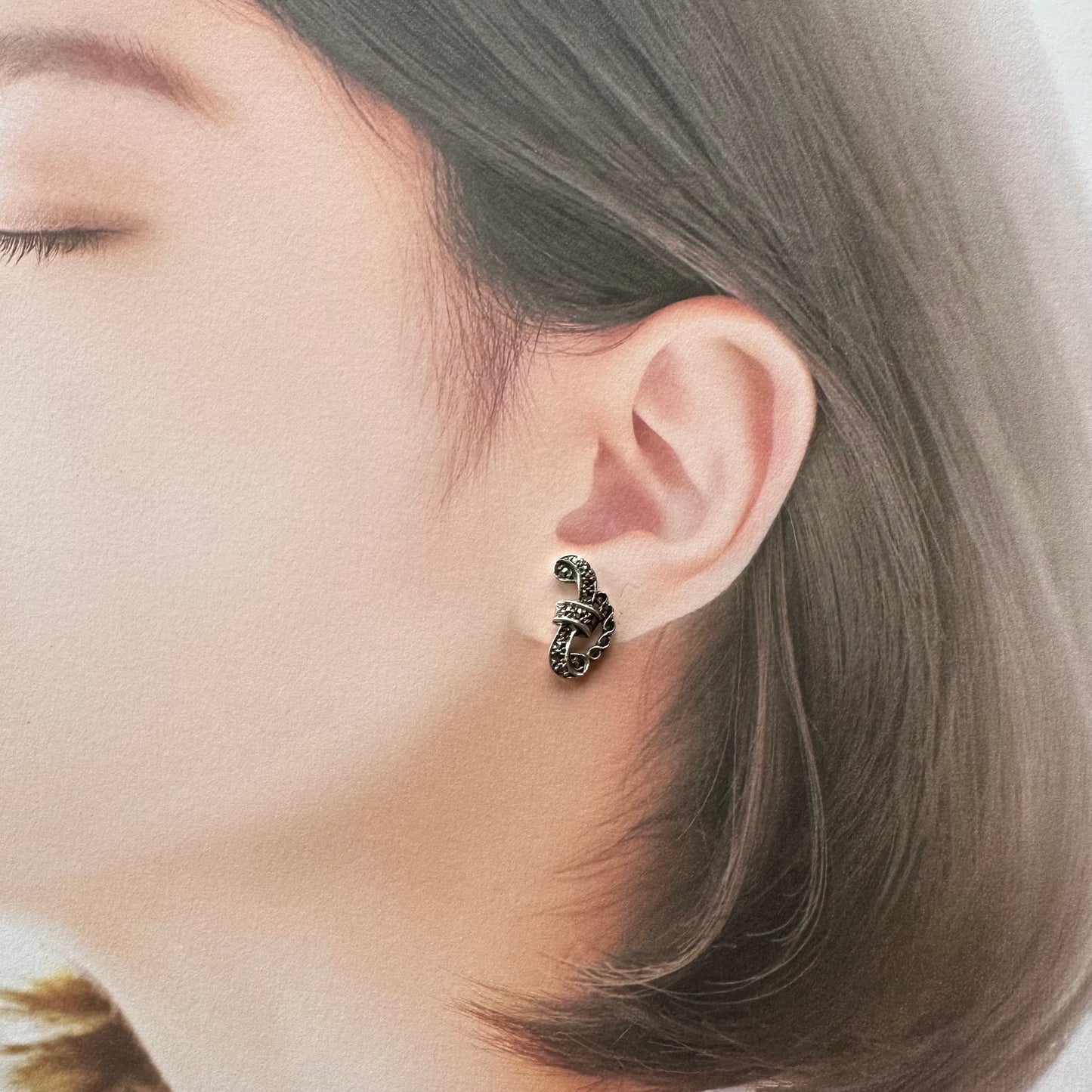 マーカサイト&シルバー ヴィンテージピアス