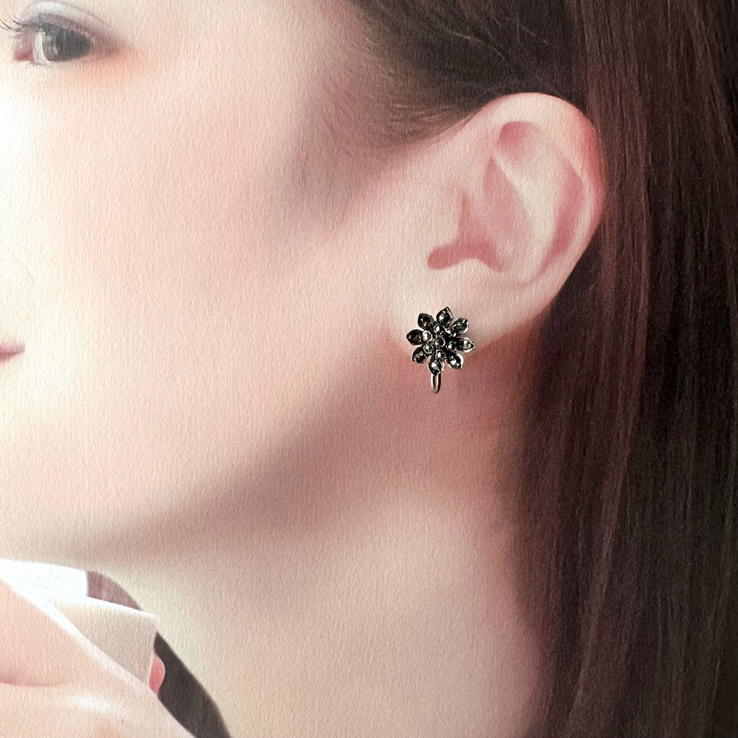 シルバー&マーカサイト フラワーイヤリング