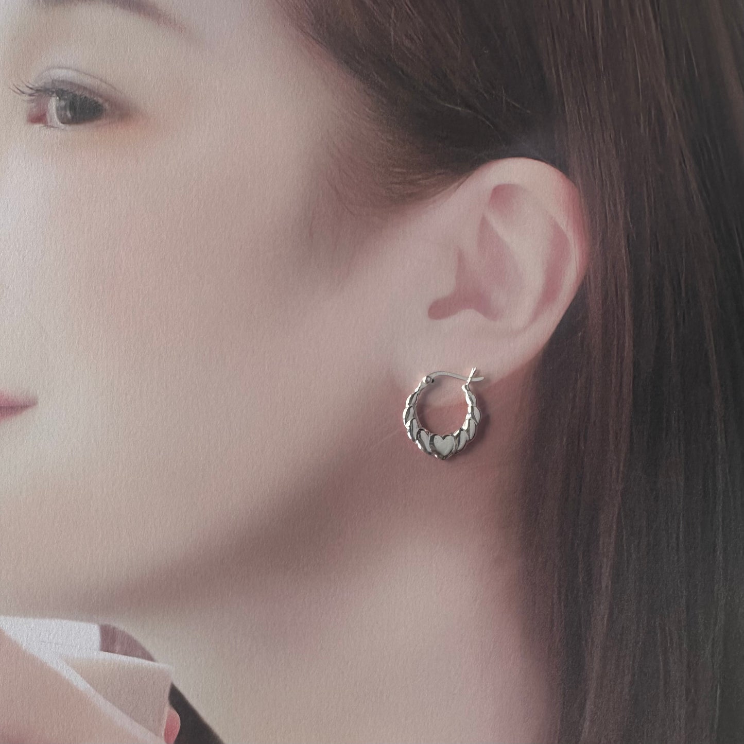 スターリングシルバー ハート フープピアス