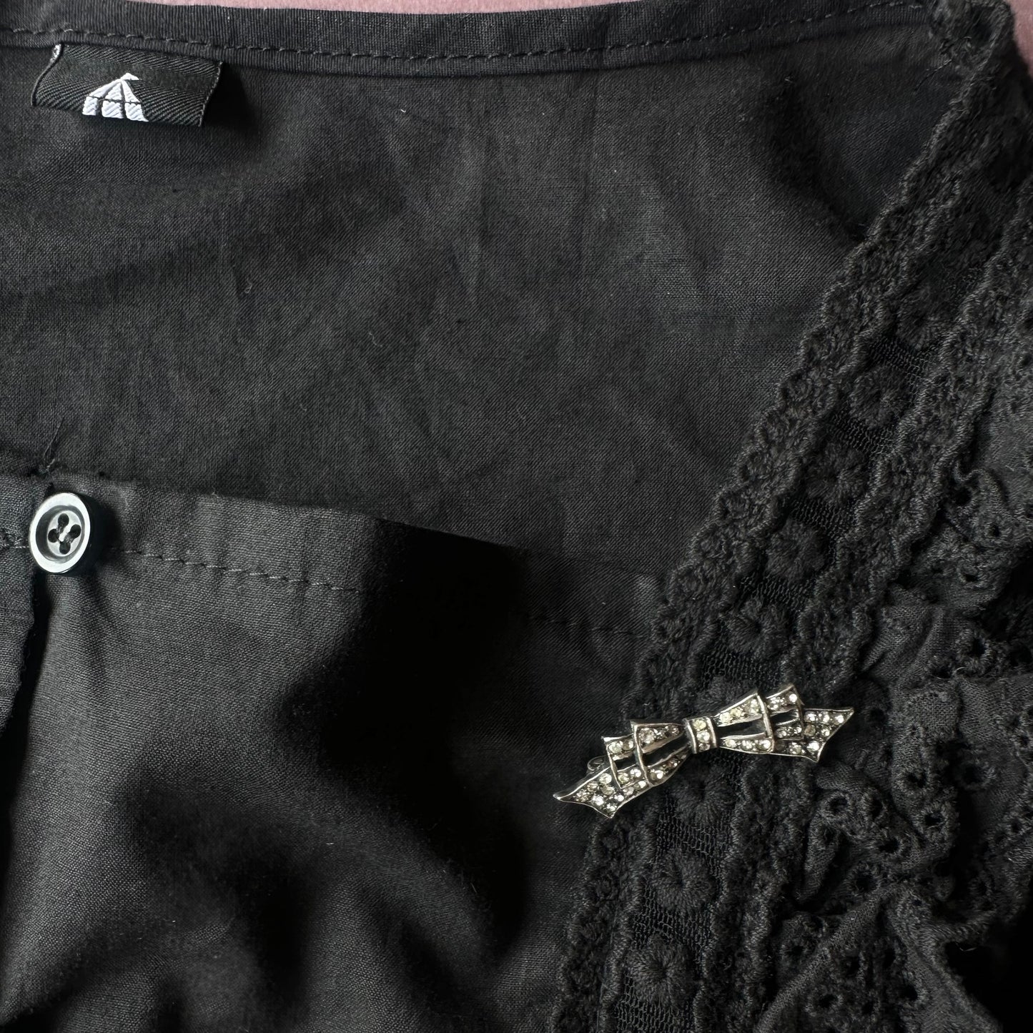 クリアグラス&シルバー リボン ブローチ