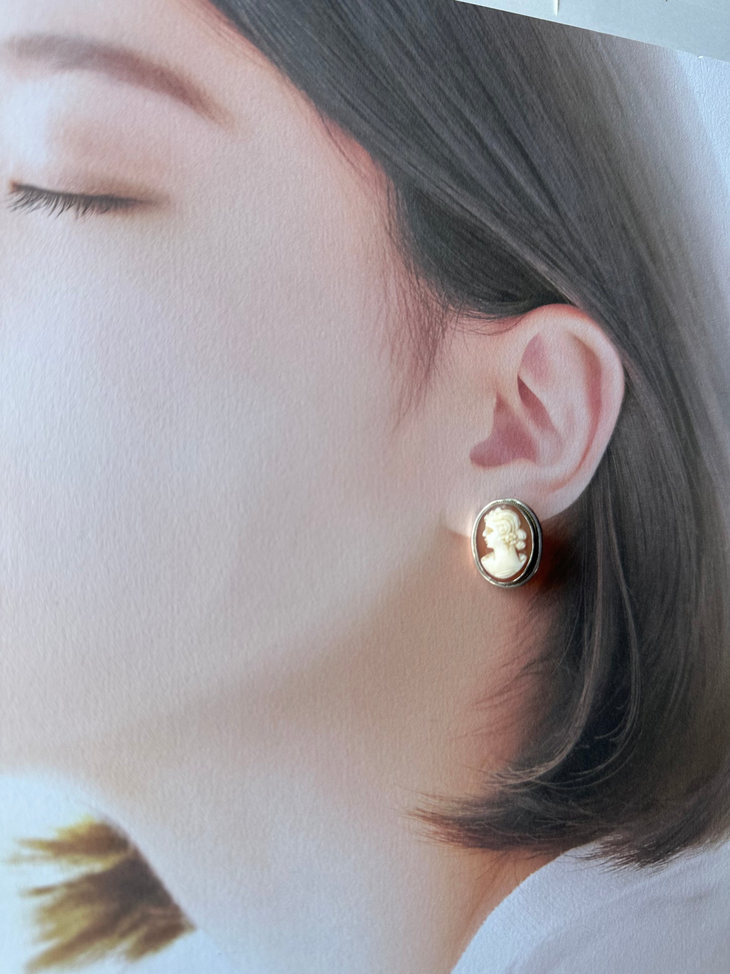 シェルカメオ シルバー ヴィンテージピアス