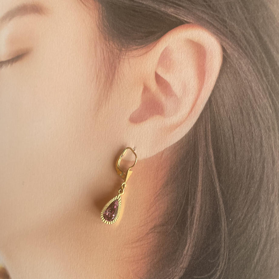パープルグラス ゴールド ピアス