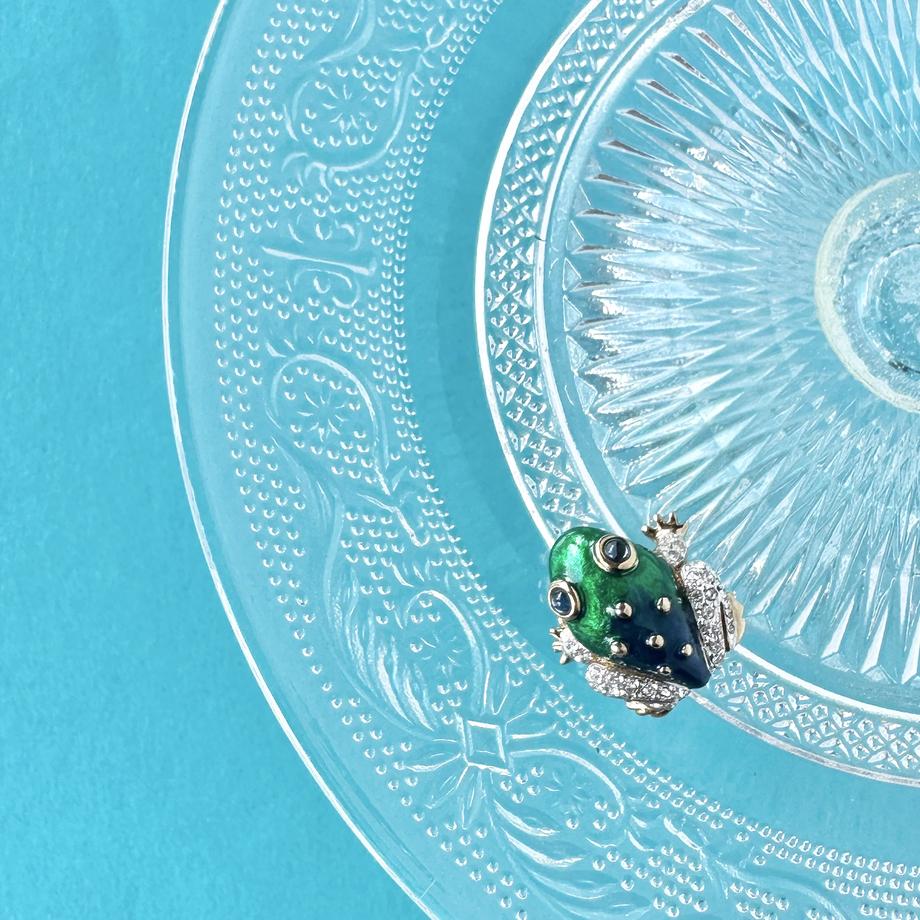 クリアグラス&エナメル フロッグ ヴィンテージブローチ