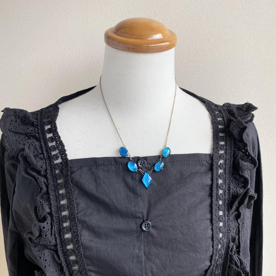 ブルーフォイルグラス ロールドゴールド ネックレス