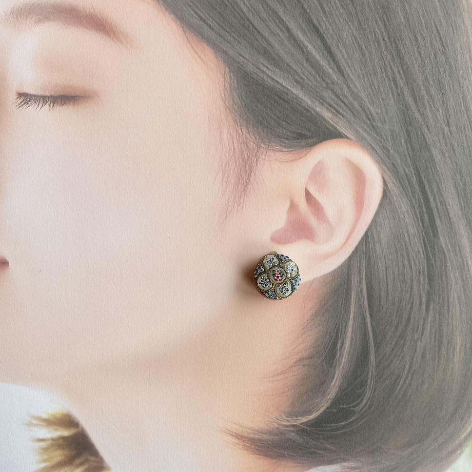 マイクロモザイク ブルーカラー イヤリング