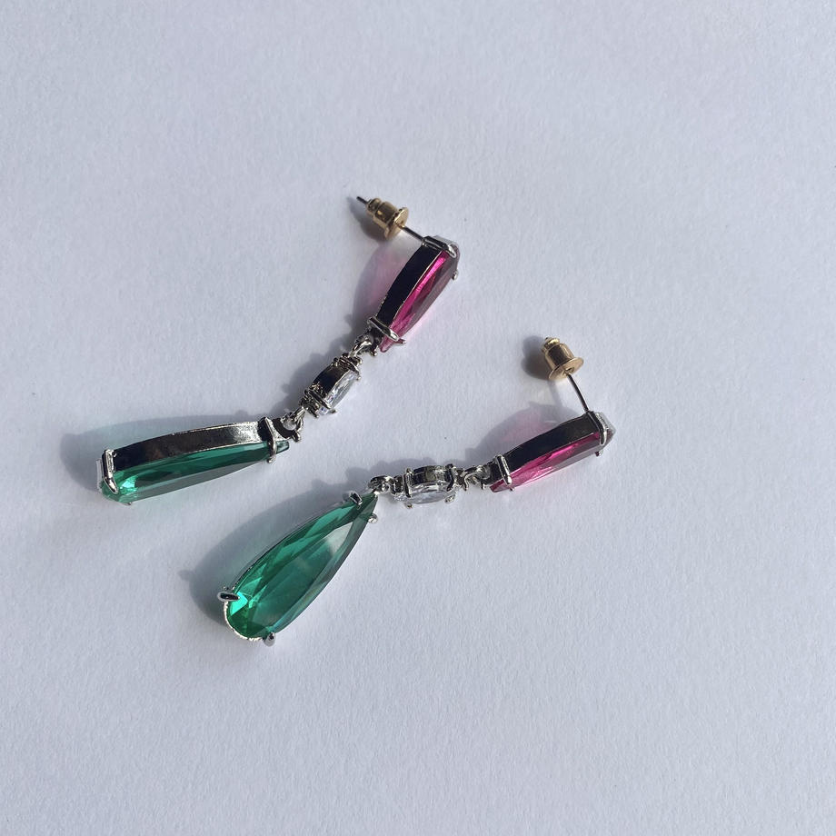 ピンク&グリーン ドロップピアス
