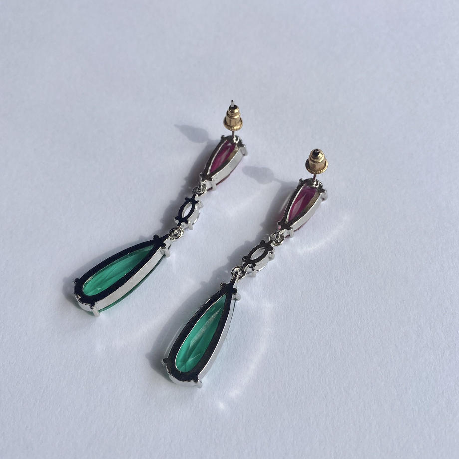 ピンク&グリーン ドロップピアス
