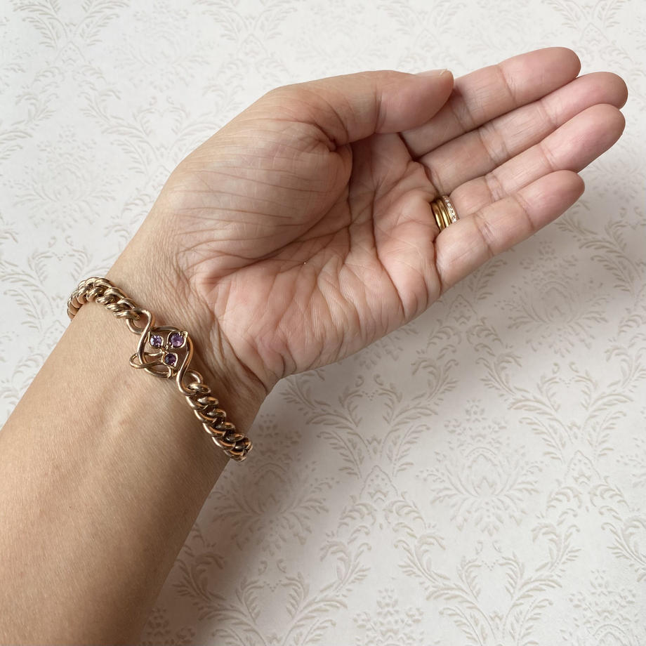 9Kゴールド&アメジスト パドロック ブレスレット バーミンガム 1906年