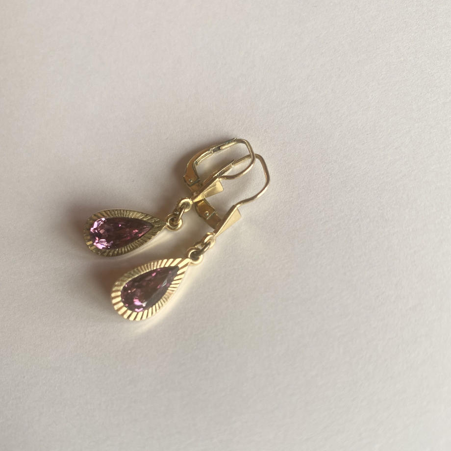 パープルグラス ゴールド ピアス