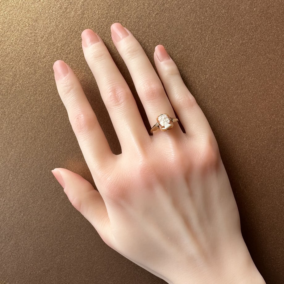 9ctゴールド シェルカメオリング バーミンガム 1979年 14.5号