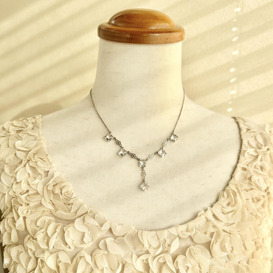 アールデコ クリアスクエアグラス ネックレス