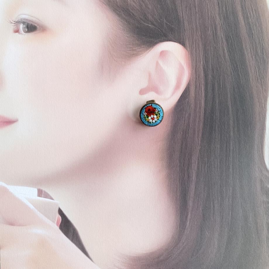 マイクロモザイク ブルー イヤリング