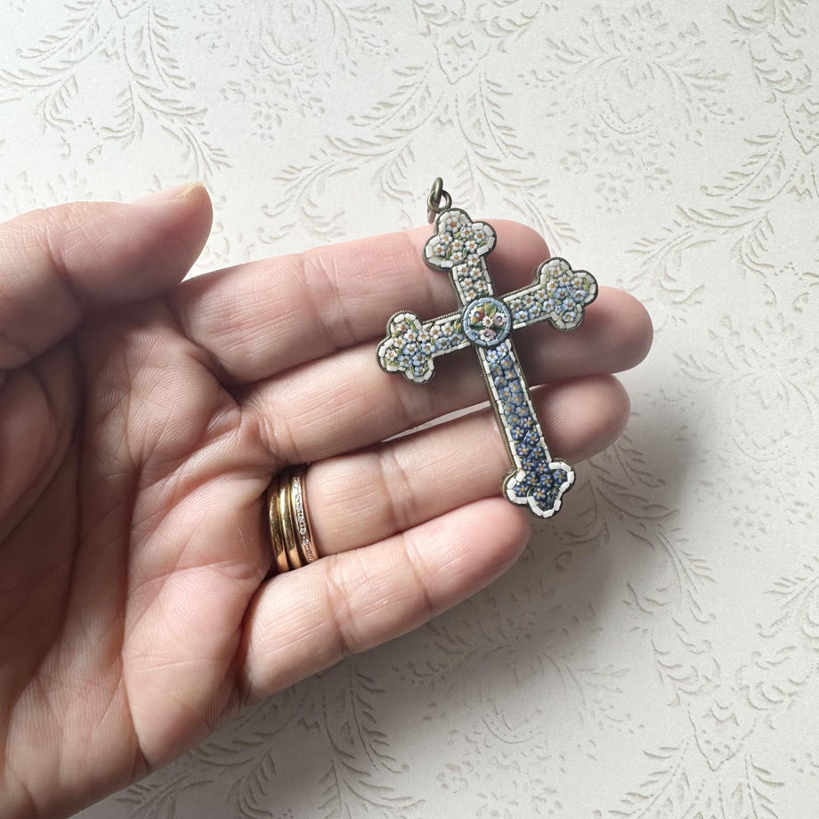 マイクロモザイク アンティーク クロス ペンダントトップ