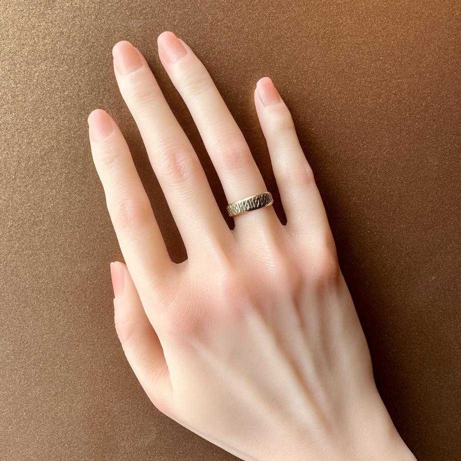 9ctゴールド パターンド ヴィンテージリング ロンドン 1977年 11.5号