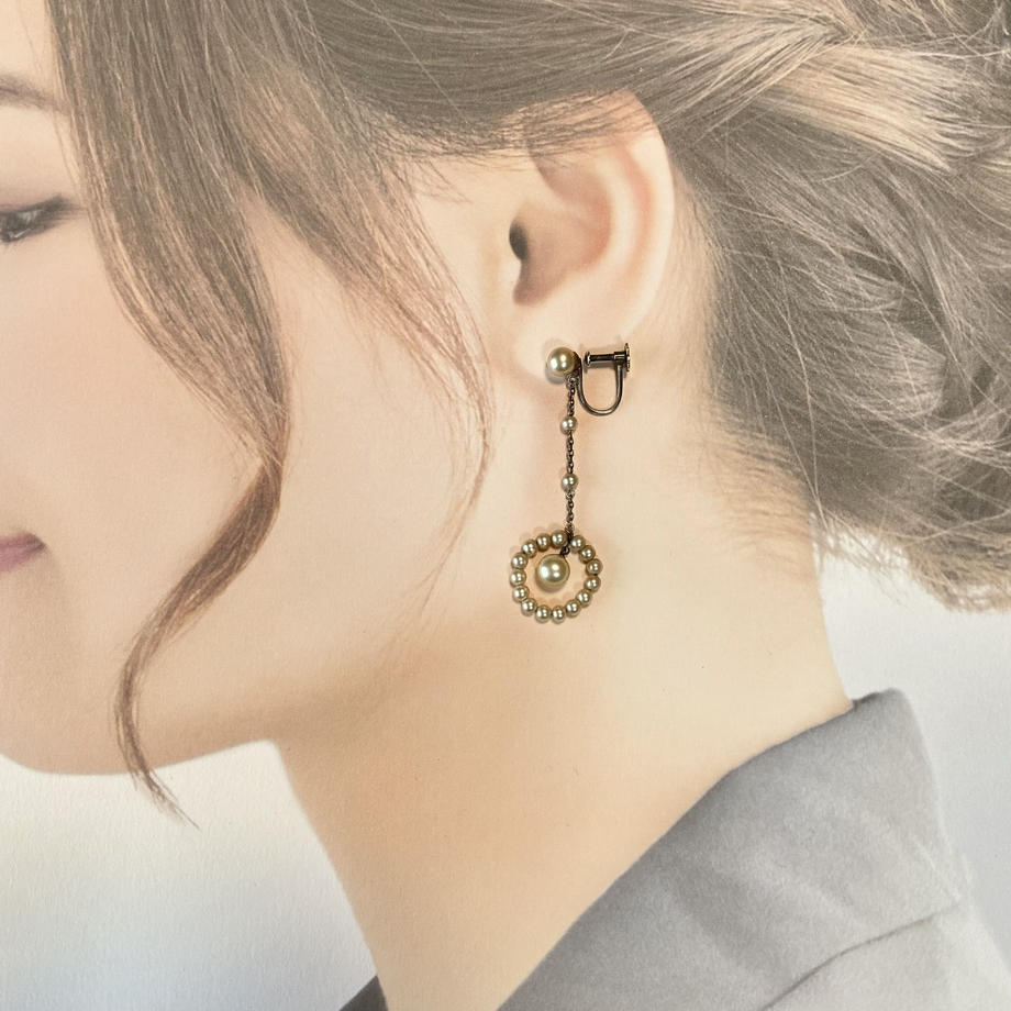 アールデコ シミュレーテッドパール ドロップイヤリング