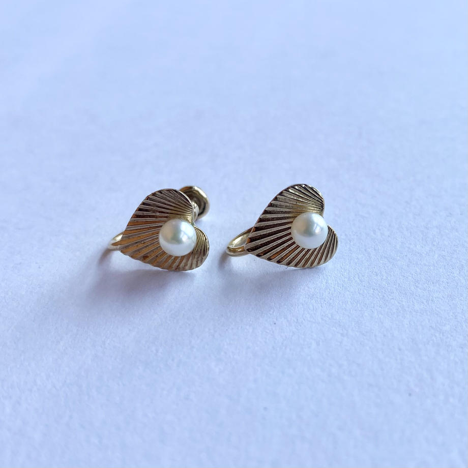 Van Dell アコヤパール&12Kゴールドフィルド ハートイヤリング