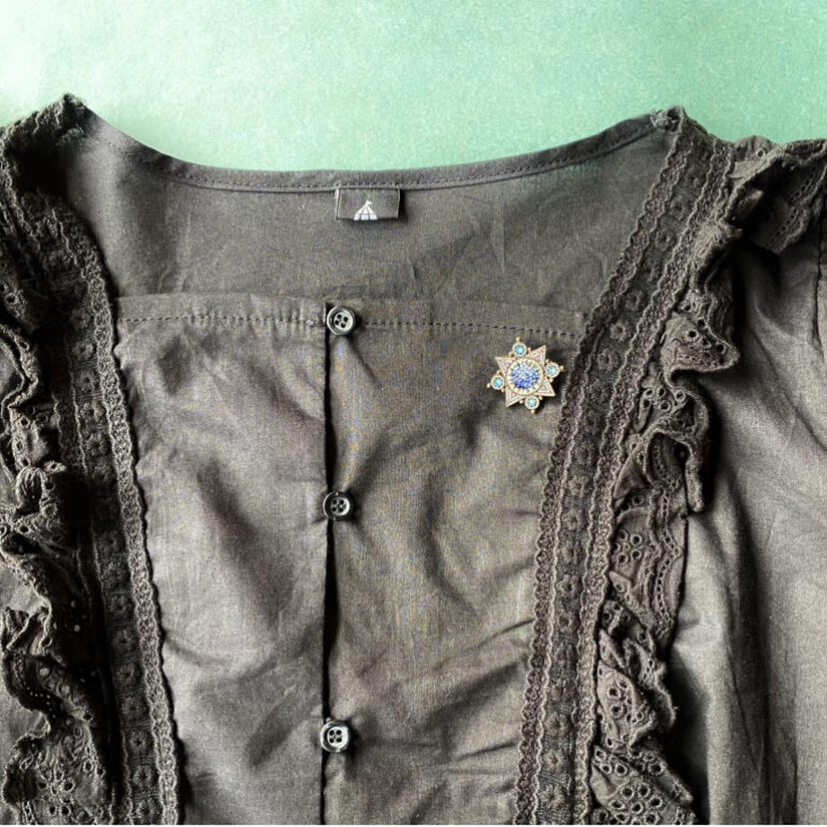 マイクロモザイク 忘れな草&スター ブローチ