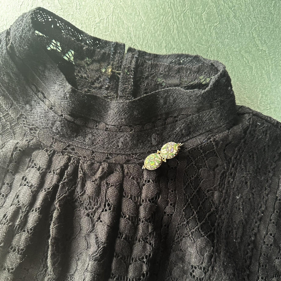 アンティーク マイクロモザイク クローバー&リリー ブローチ