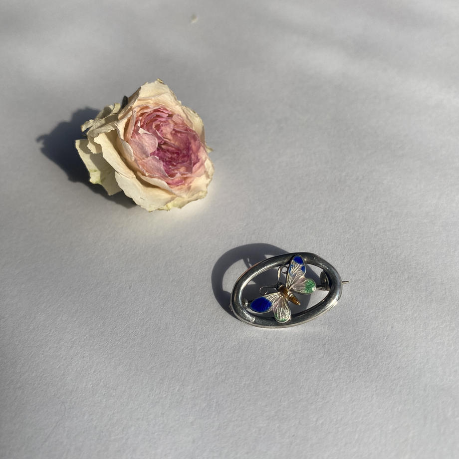 アンティーク アールヌーヴォー バタフライ エナメルブローチ 1916年