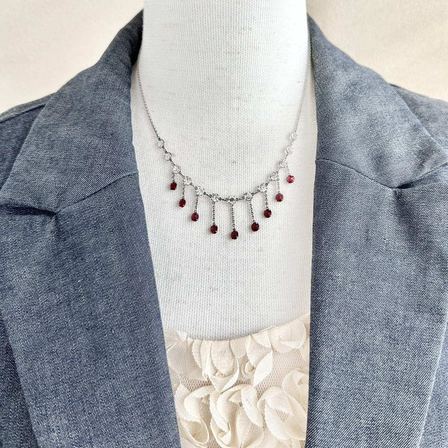アールデコ レッド&クリア ドロップネックレス