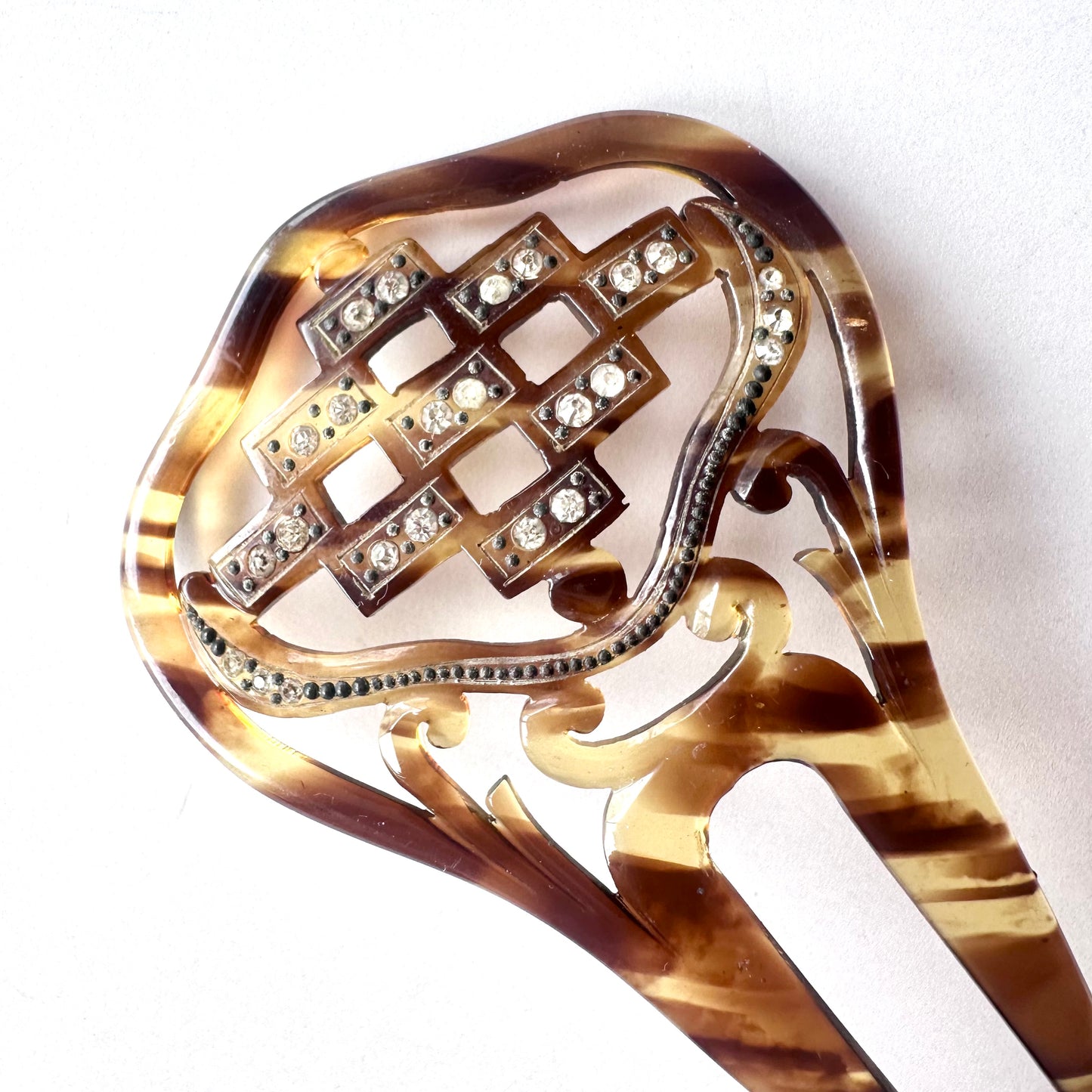 アンティーク セルロイド&グラス ヘアコーム