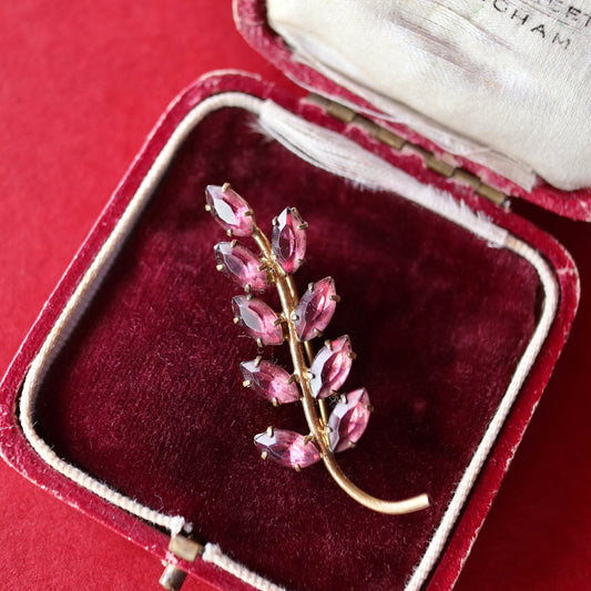 アメジストカラーグラス リーフ ブローチ