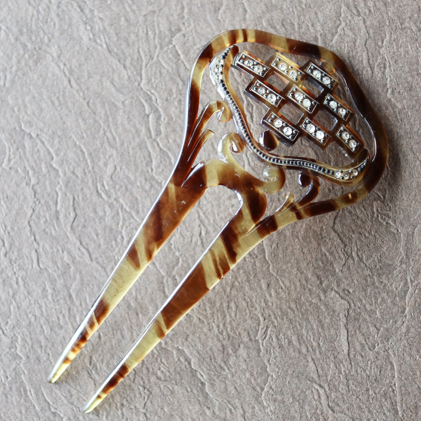 アンティーク セルロイド&グラス ヘアコーム