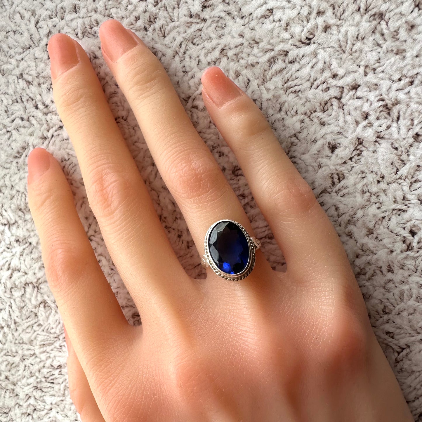 ロイヤルブルーカラーグラス ヴィンテージシルバーリング 8.5号