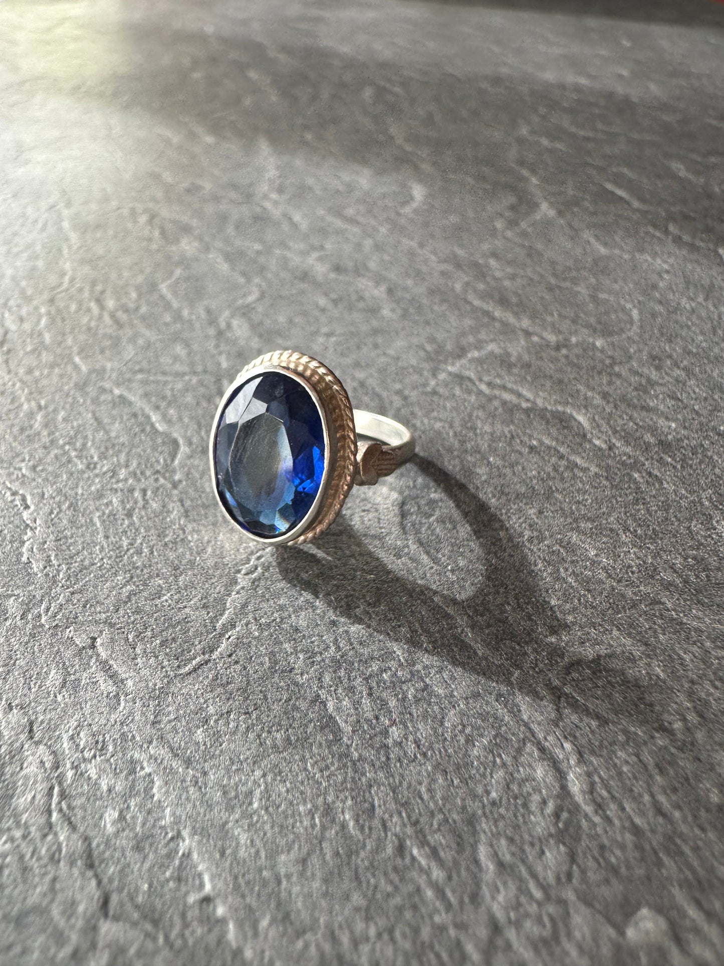 ロイヤルブルーカラーグラス ヴィンテージシルバーリング 8.5号