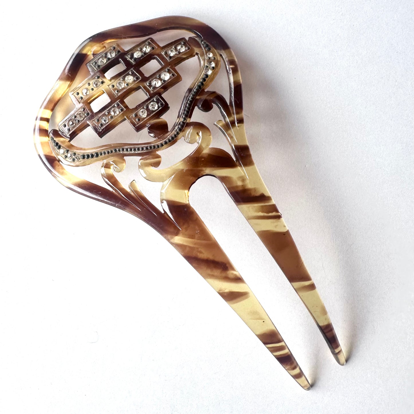 アンティーク セルロイド&グラス ヘアコーム